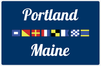 Thumbnail for Personalized City & State Nautical Flags Placemat - Blue Background - Black Border Flags - Portland, Maine -  View