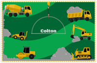 Thumbnail for Personalized Construction Placemat - All Trucks - Green Background with Mustard and White Border -  View