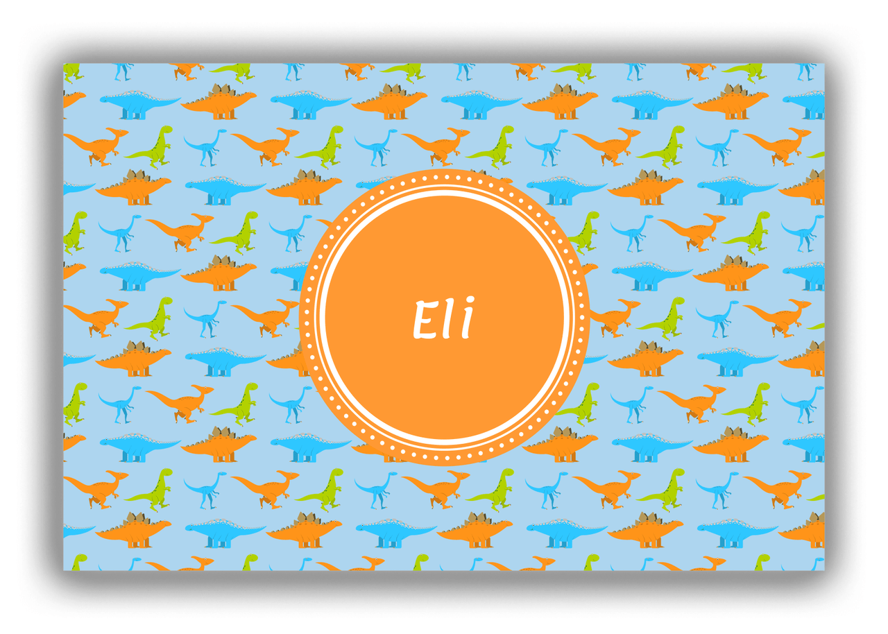 Personalized Dinosaur Canvas Wrap & Photo Print VI - Light Blue with Circle Nameplate - Front View