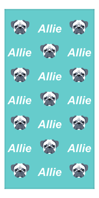 Thumbnail for Personalized Dog Beach Towel - Teal Background - Pug - Vertical - Front View