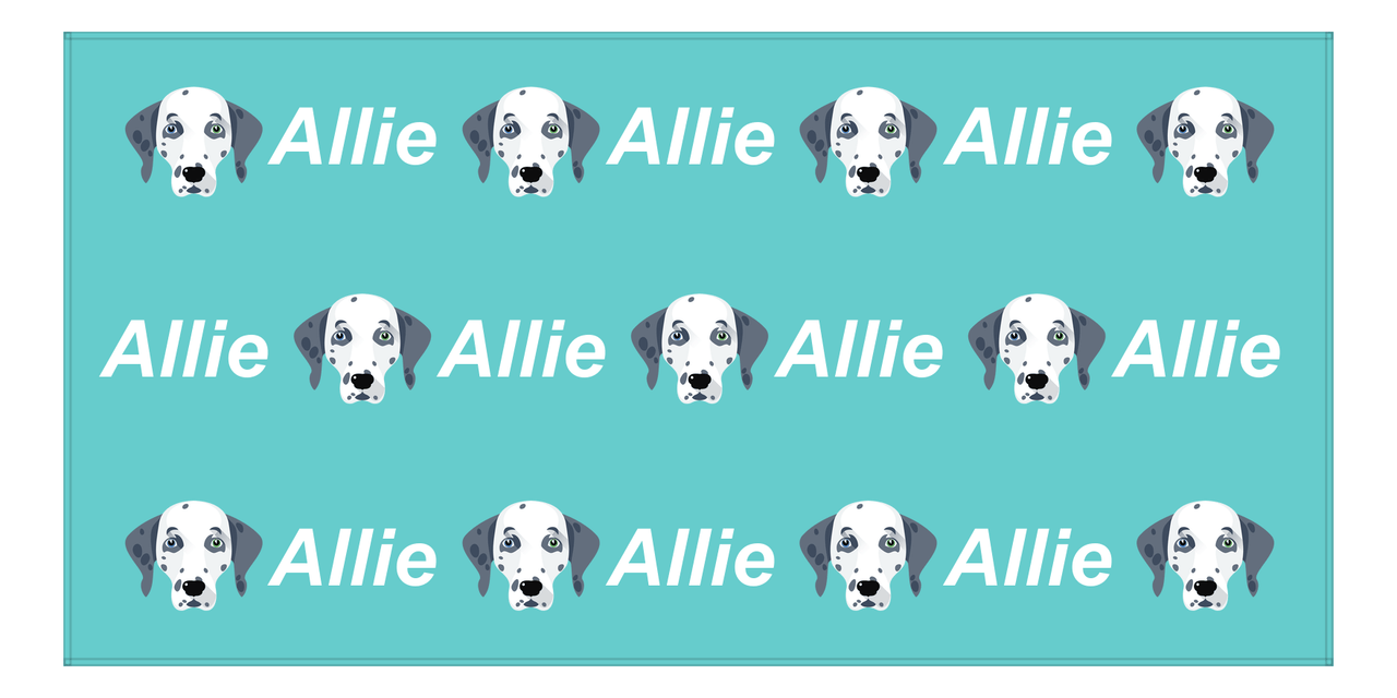 Personalized Dog Beach Towel - Teal Background - Dalmatian - Horizontal - Front View
