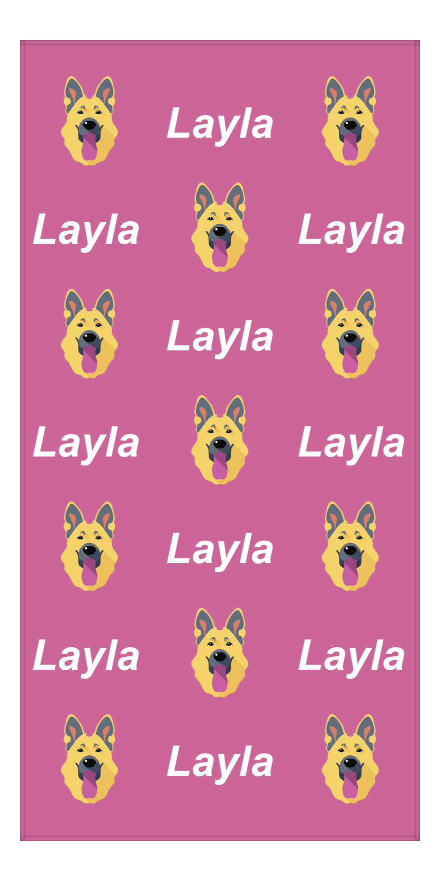 Personalized Dog Beach Towel - Pink Background - German Shepherd - Vertical - Front View