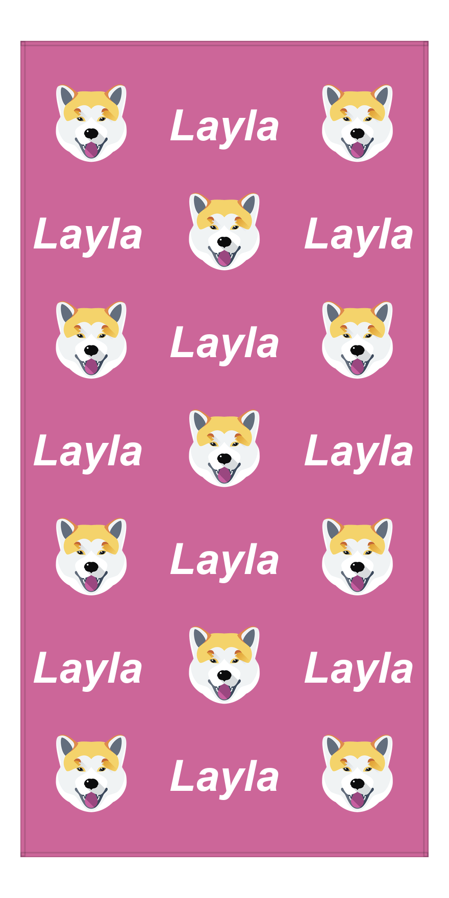 Personalized Dog Beach Towel - Pink Background - Shiba Inu - Vertical - Front View