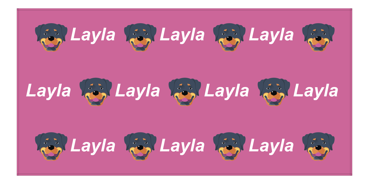 Personalized Dog Beach Towel - Pink Background - Rottweiler - Horizontal - Front View