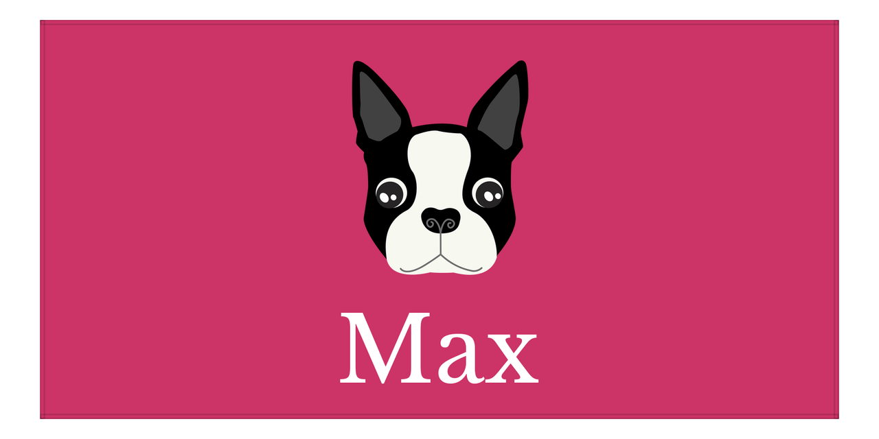 Personalized Dog Beach Towel II - Pink Background - Boston Terrier - Horizontal - Front View