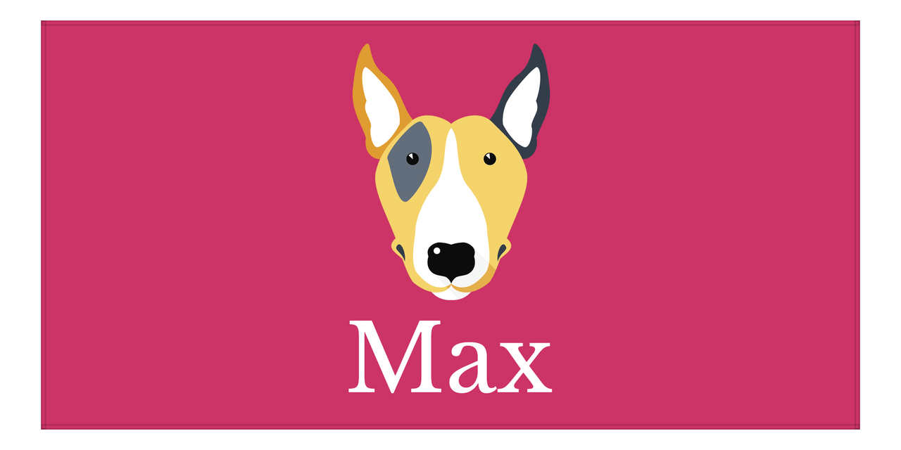 Personalized Dog Beach Towel II - Pink Background - Bull Terrier - Horizontal - Front View