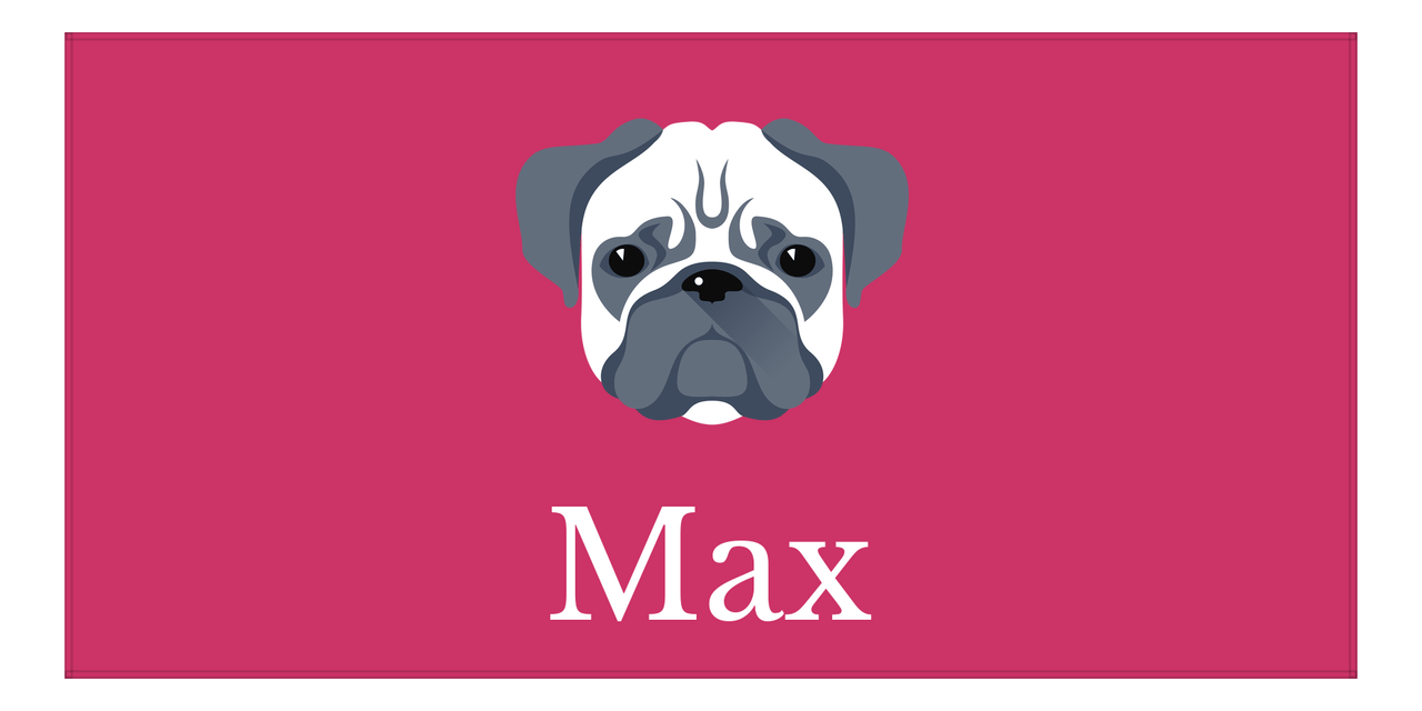 Personalized Dog Beach Towel II - Pink Background - Pug - Horizontal - Front View