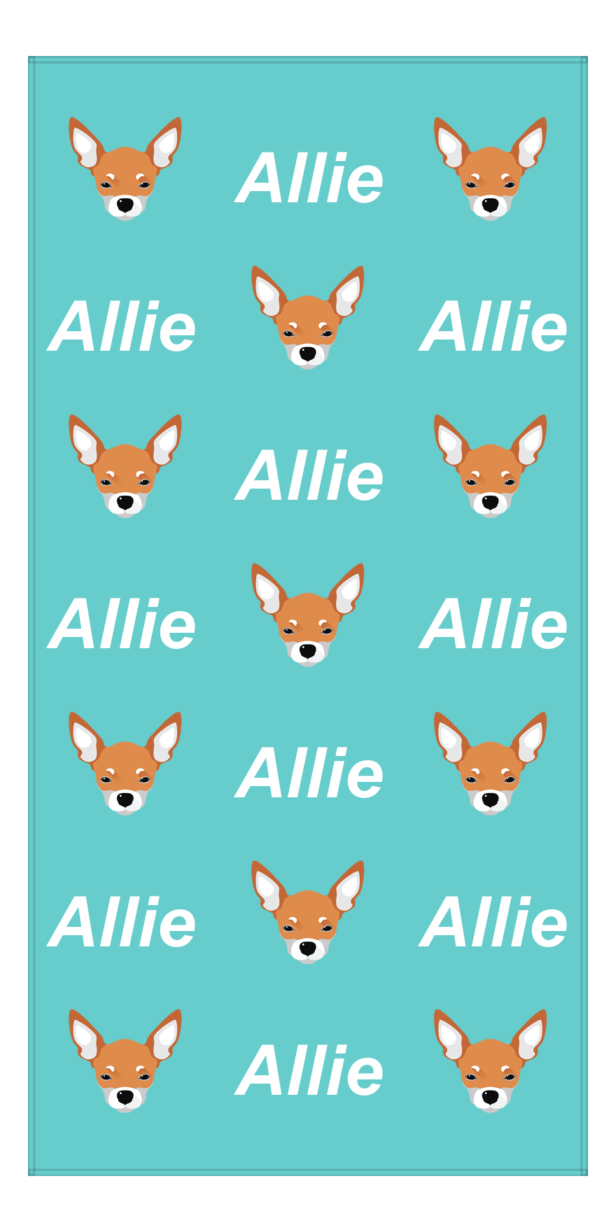 Personalized Dog Beach Towel - Teal Background - Chihuahua - Vertical - Front View