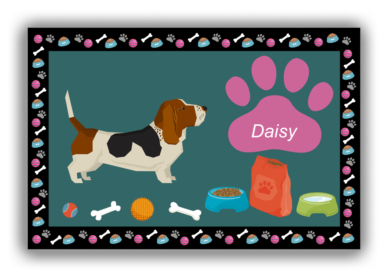 Personalized Dogs Canvas Wrap & Photo Print IV - Teal Background - Basset Hound - Front View