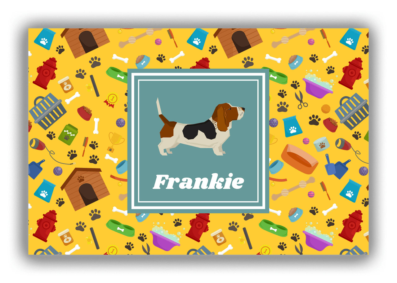 Personalized Dogs Canvas Wrap & Photo Print VI - Yellow Background - Basset Hound - Front View