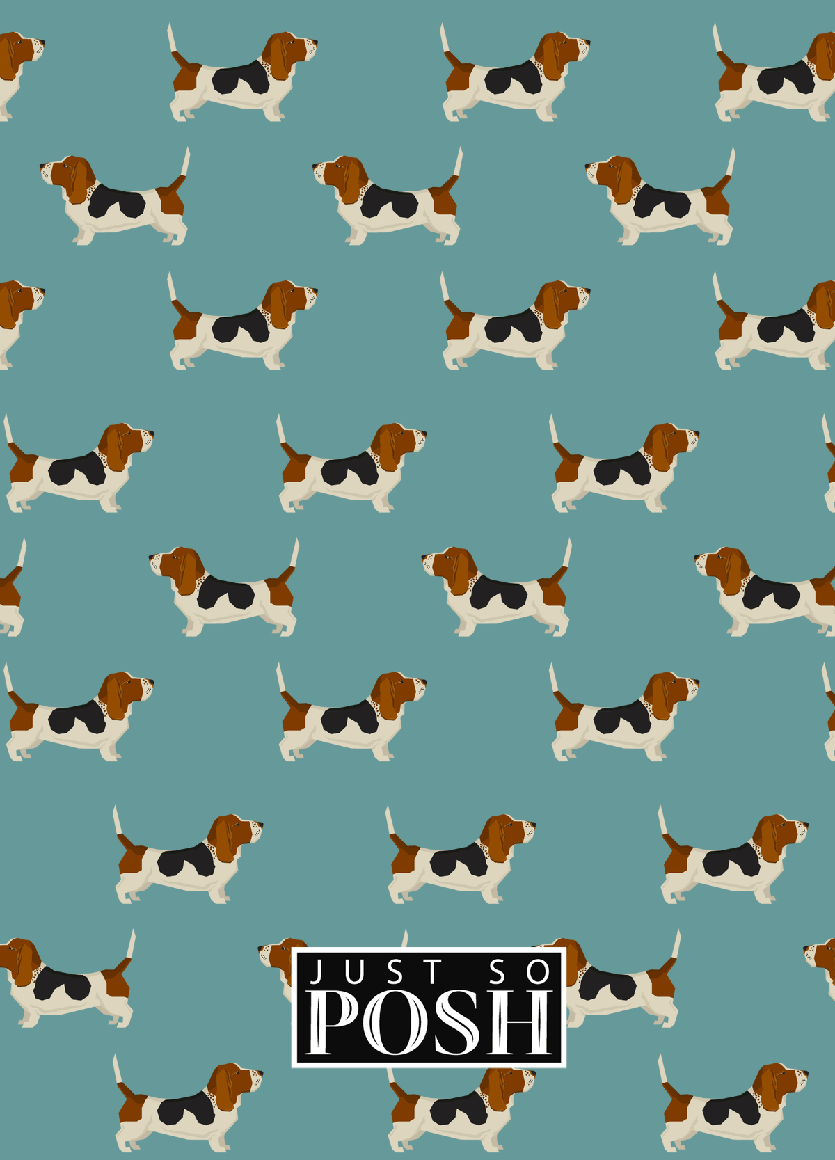 Personalized Dogs Journal IX - Teal Background - Basset Hound - Back View