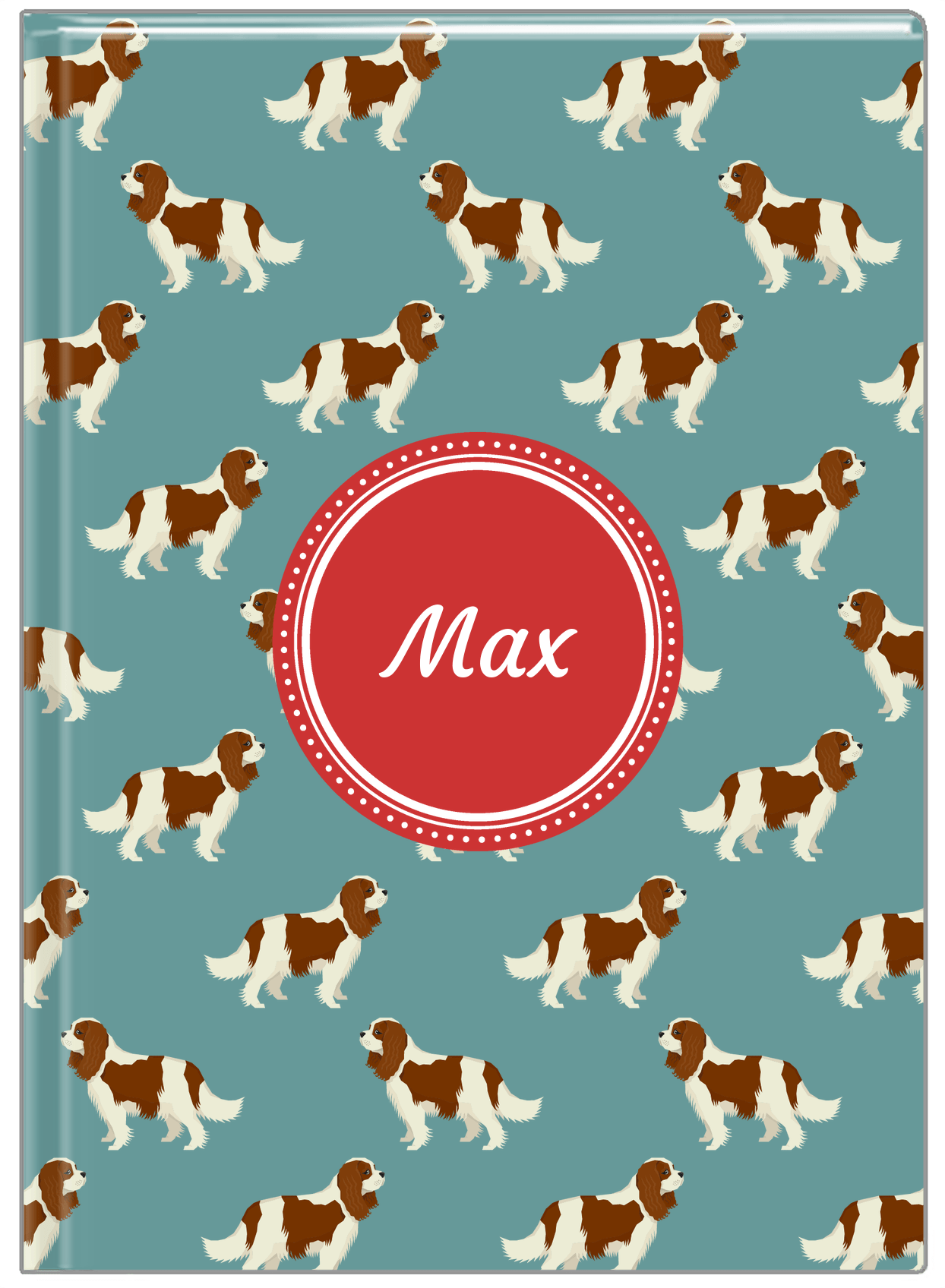 Personalized Dogs Journal IX - Teal Background - Cavalier King Charles Spaniel - Front View