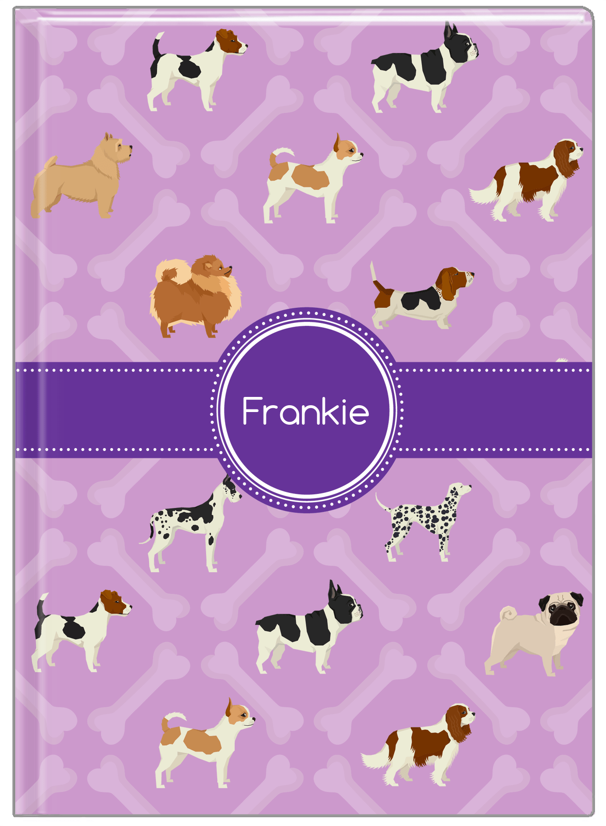 Personalized Dogs Journal XXI - Purple Background - Circle Ribbon Nameplate - Front View