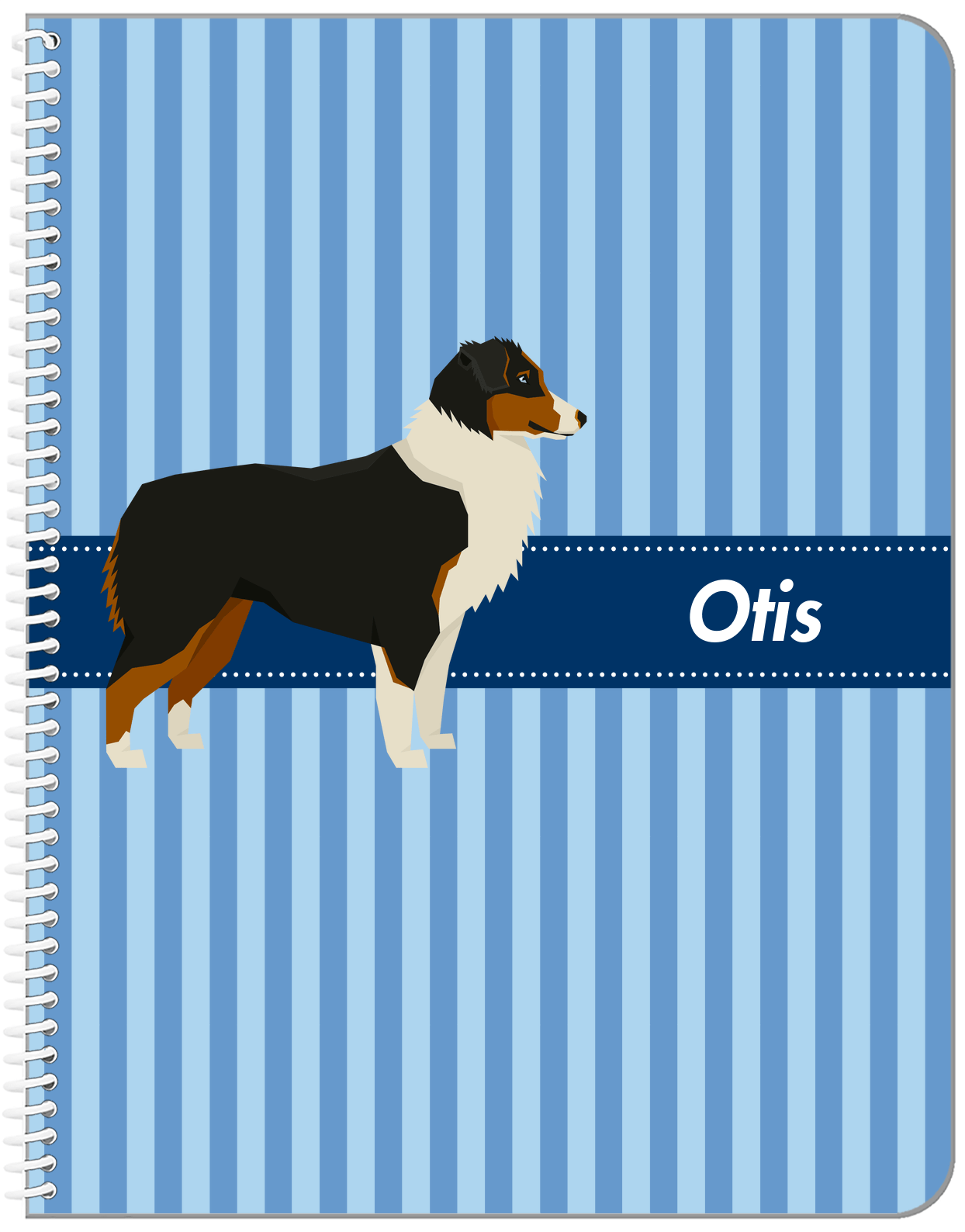 Personalized Dogs Notebook X - Blue Background - Australian Shepherd - Front View