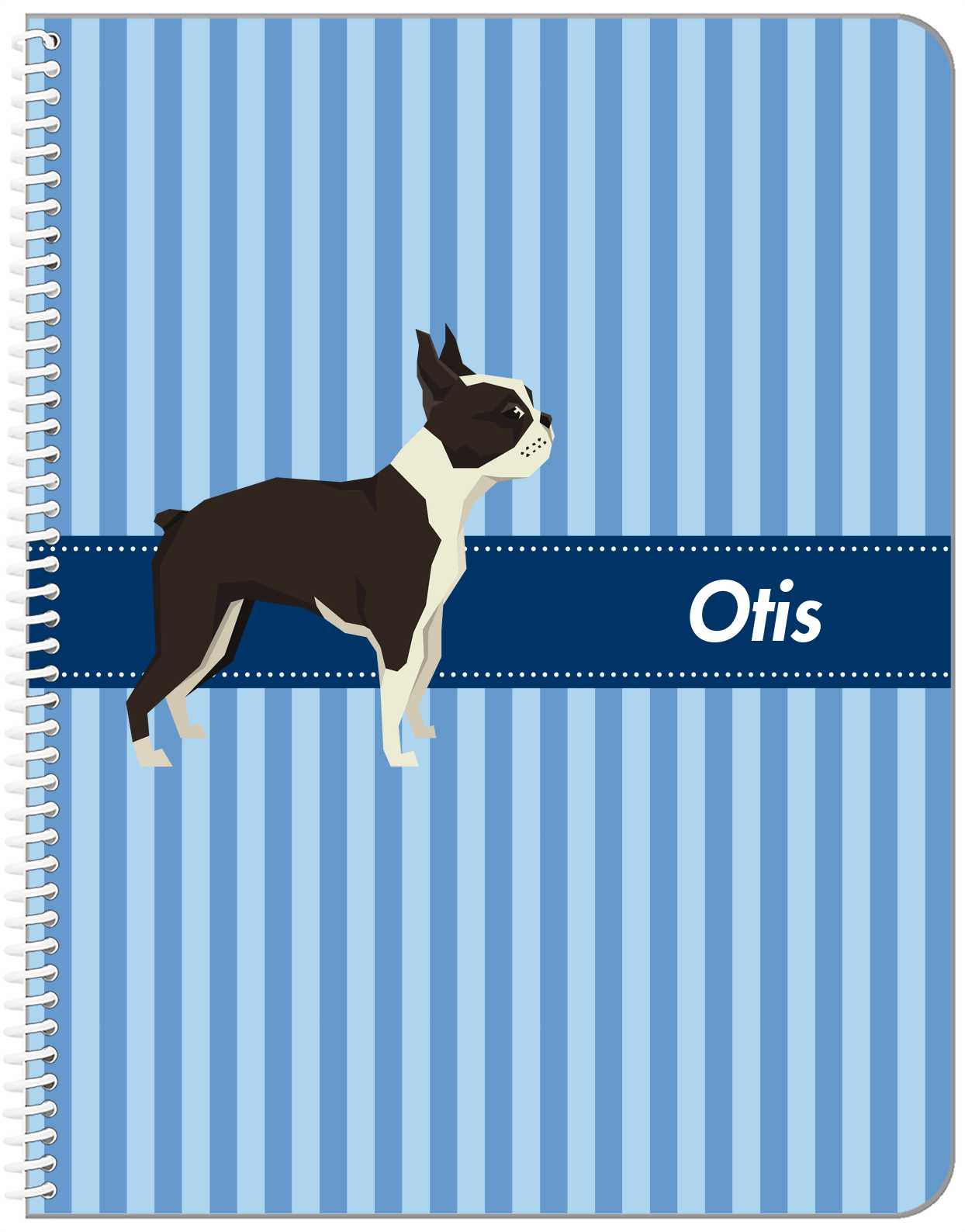 Personalized Dogs Notebook X - Blue Background - Boston Terrier - Front View