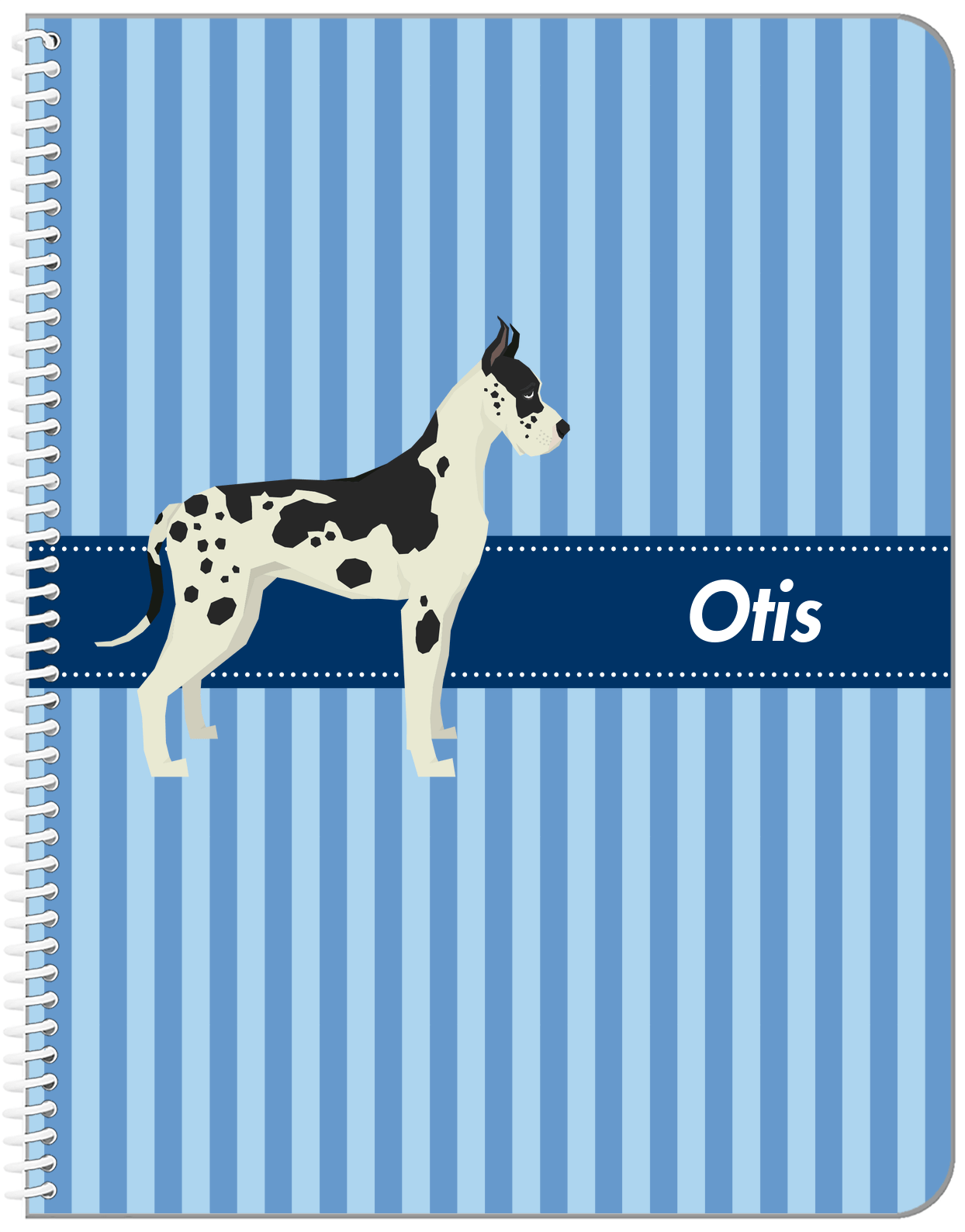 Personalized Dogs Notebook X - Blue Background - Great Dane - Front View