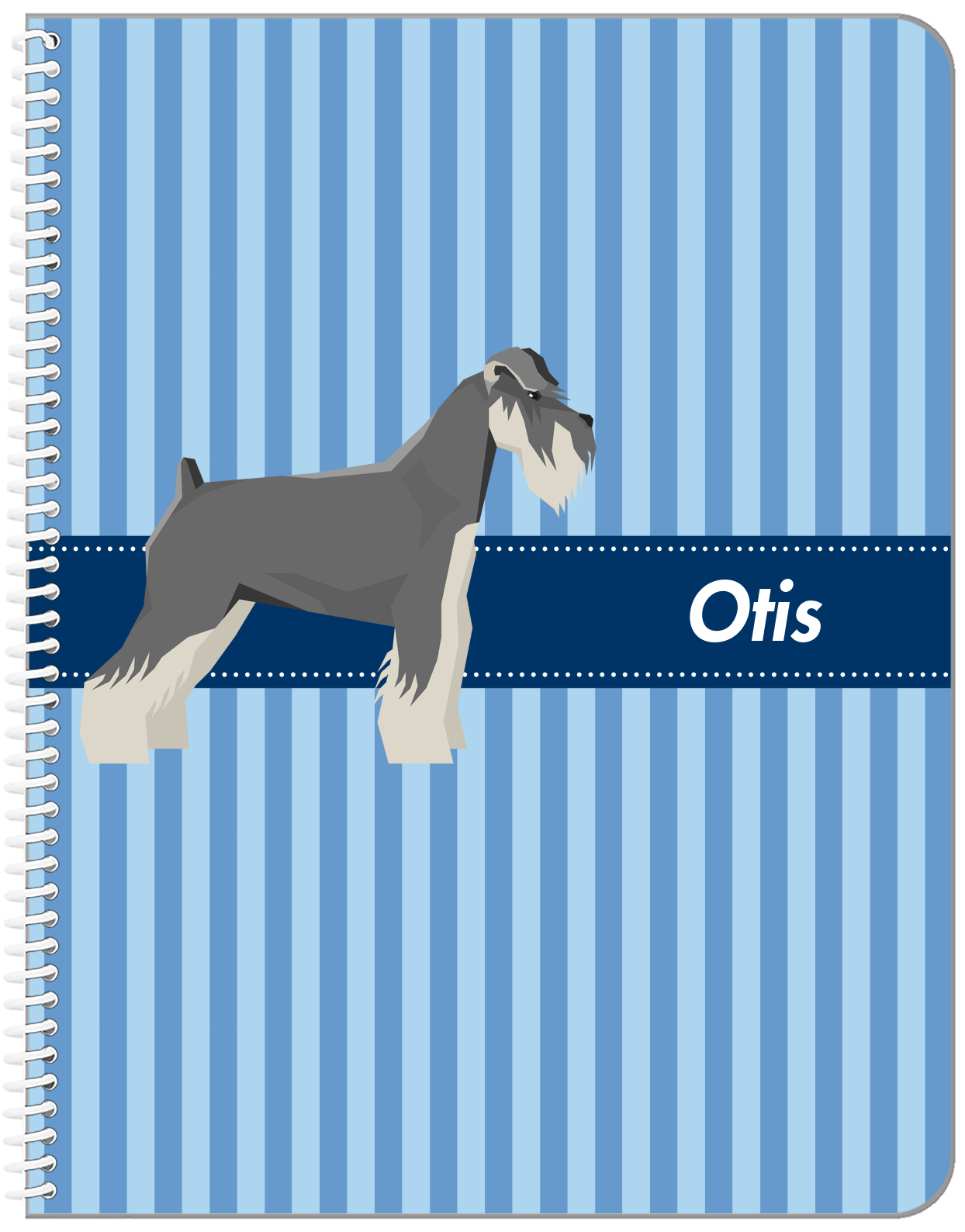Personalized Dogs Notebook X - Blue Background - Schnauzer - Front View
