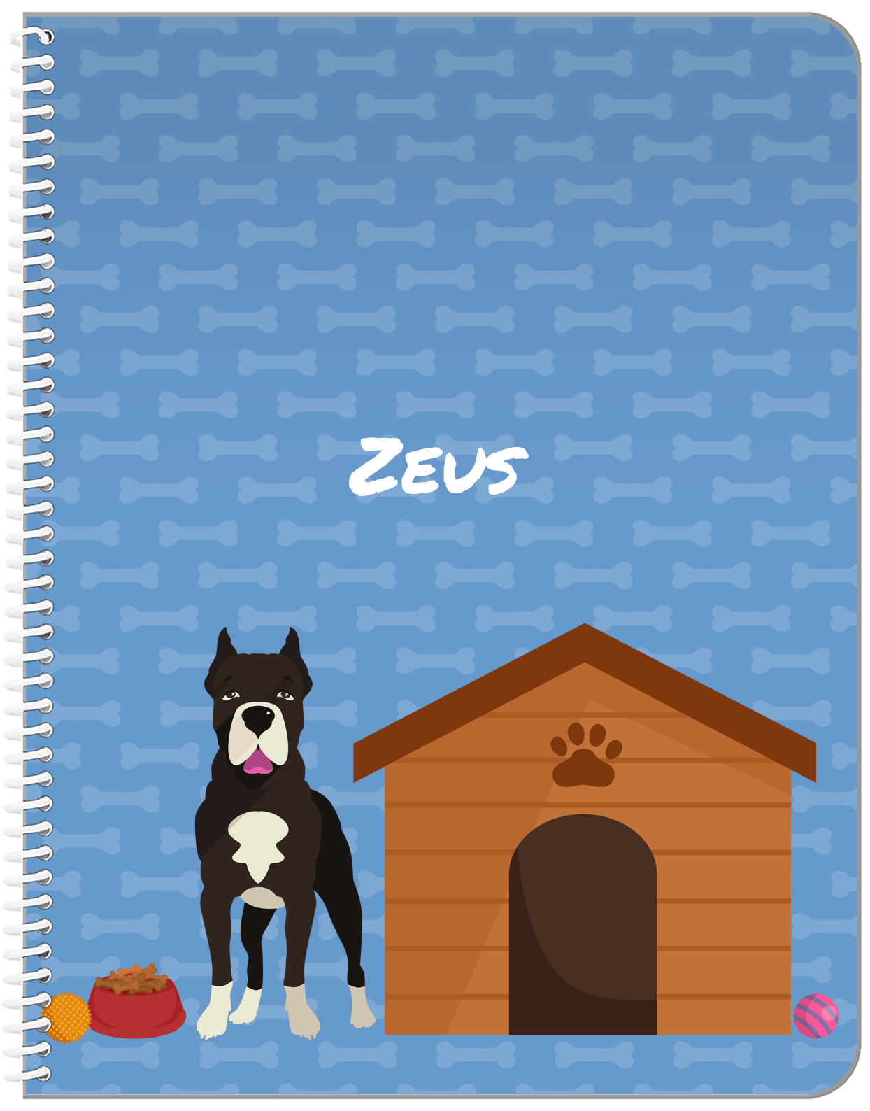 Personalized Dogs Notebook XVI - Blue Background - American Staffordshire Terrier - Front View