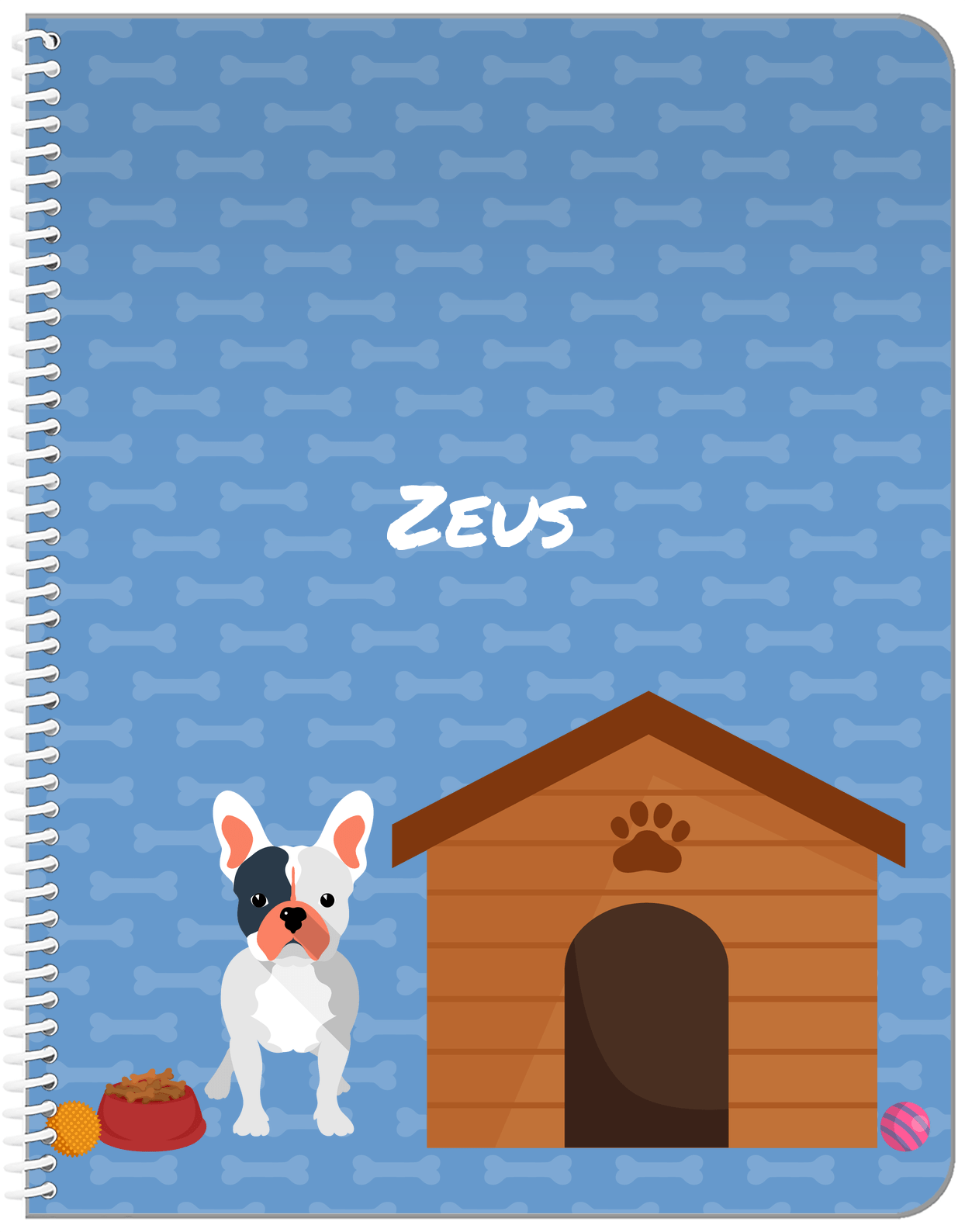 Personalized Dogs Notebook XVI - Blue Background - French Bulldog - Front View