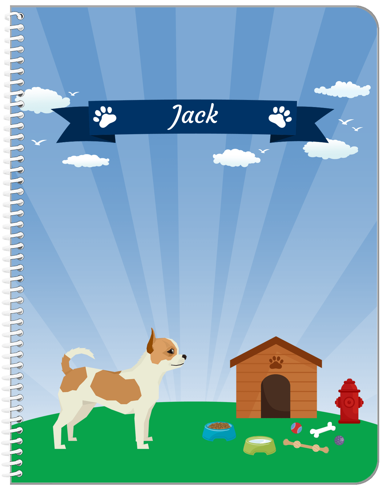 Personalized Dogs Notebook XXII - Blue Background - Chihuahua - Front View