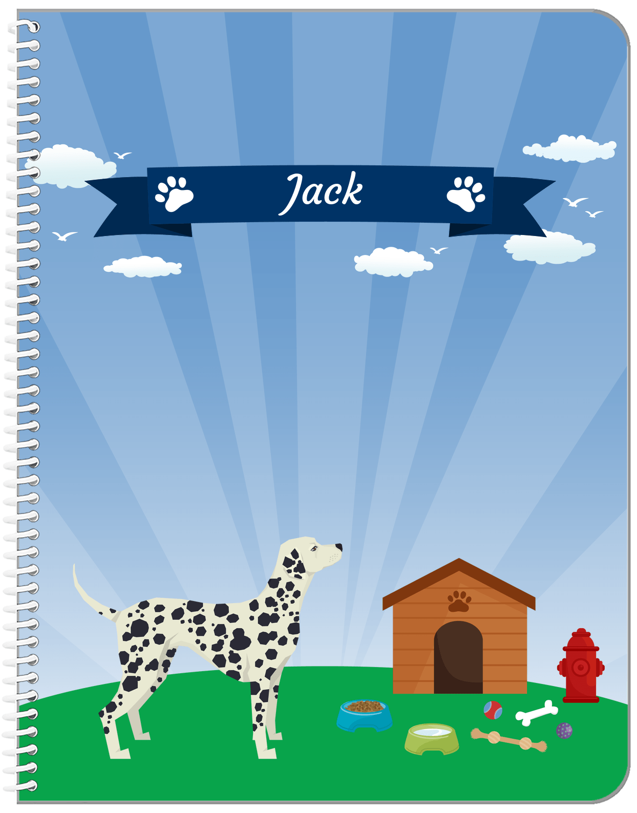 Personalized Dogs Notebook XXII - Blue Background - Dalmatian - Front View