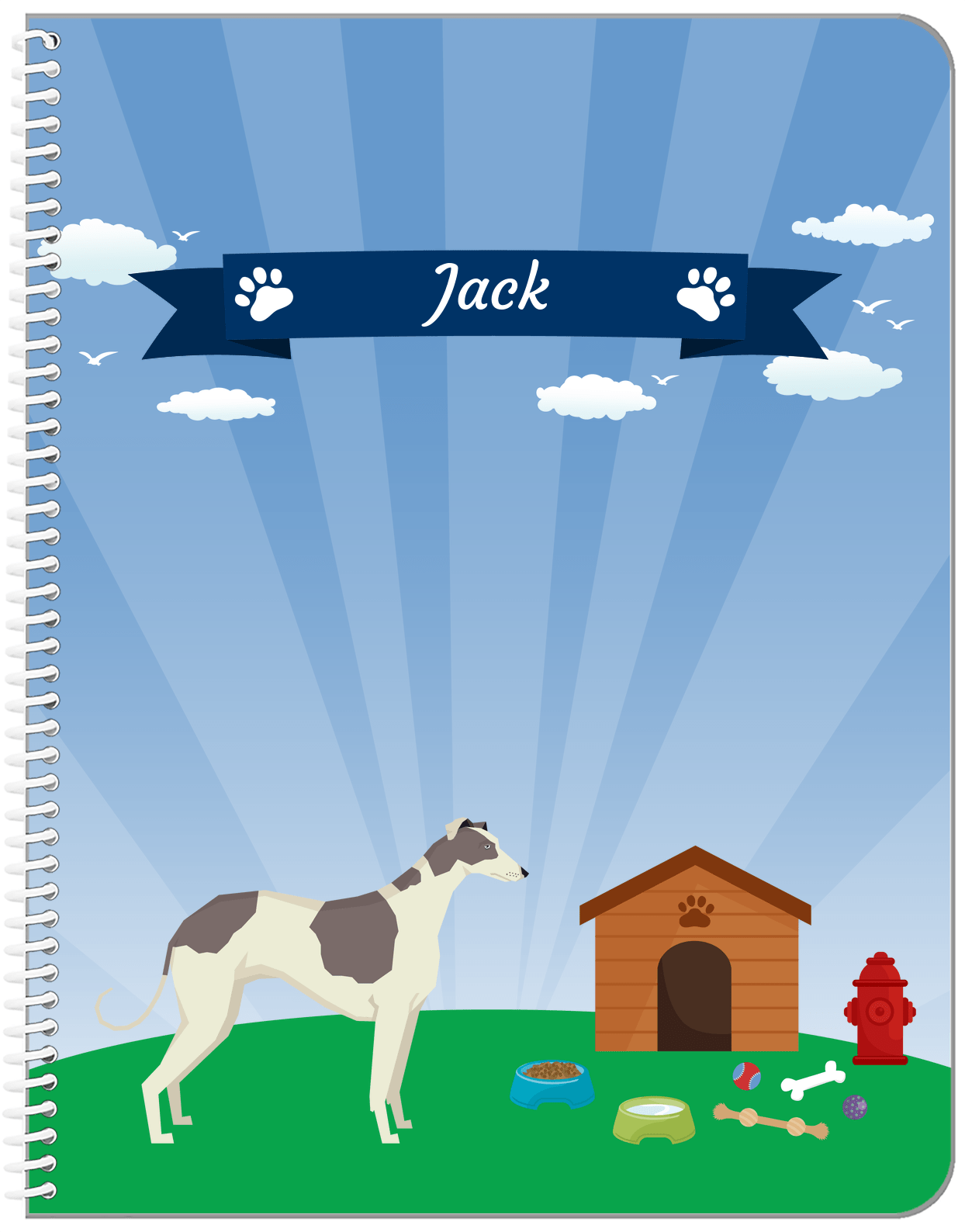 Personalized Dogs Notebook XXII - Blue Background - Greyhound - Front View