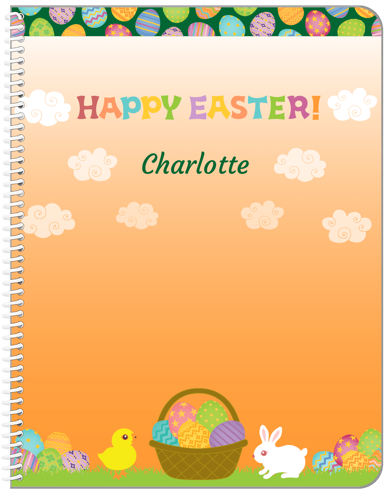 Personalized Easter Notebook V - Easter Basket - Orange Background - Front View