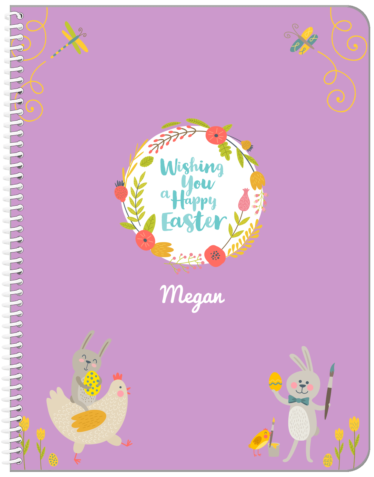 Personalized Easter Notebook VIII - Happy Easter - Purple Background - Front View