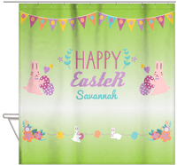 Thumbnail for Personalized Easter Shower Curtain II - Easter Bunny - Green Background - Hanging View