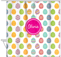 Thumbnail for Personalized Easter Shower Curtain IV - Egg Pattern - Circle Nameplate - Hanging View