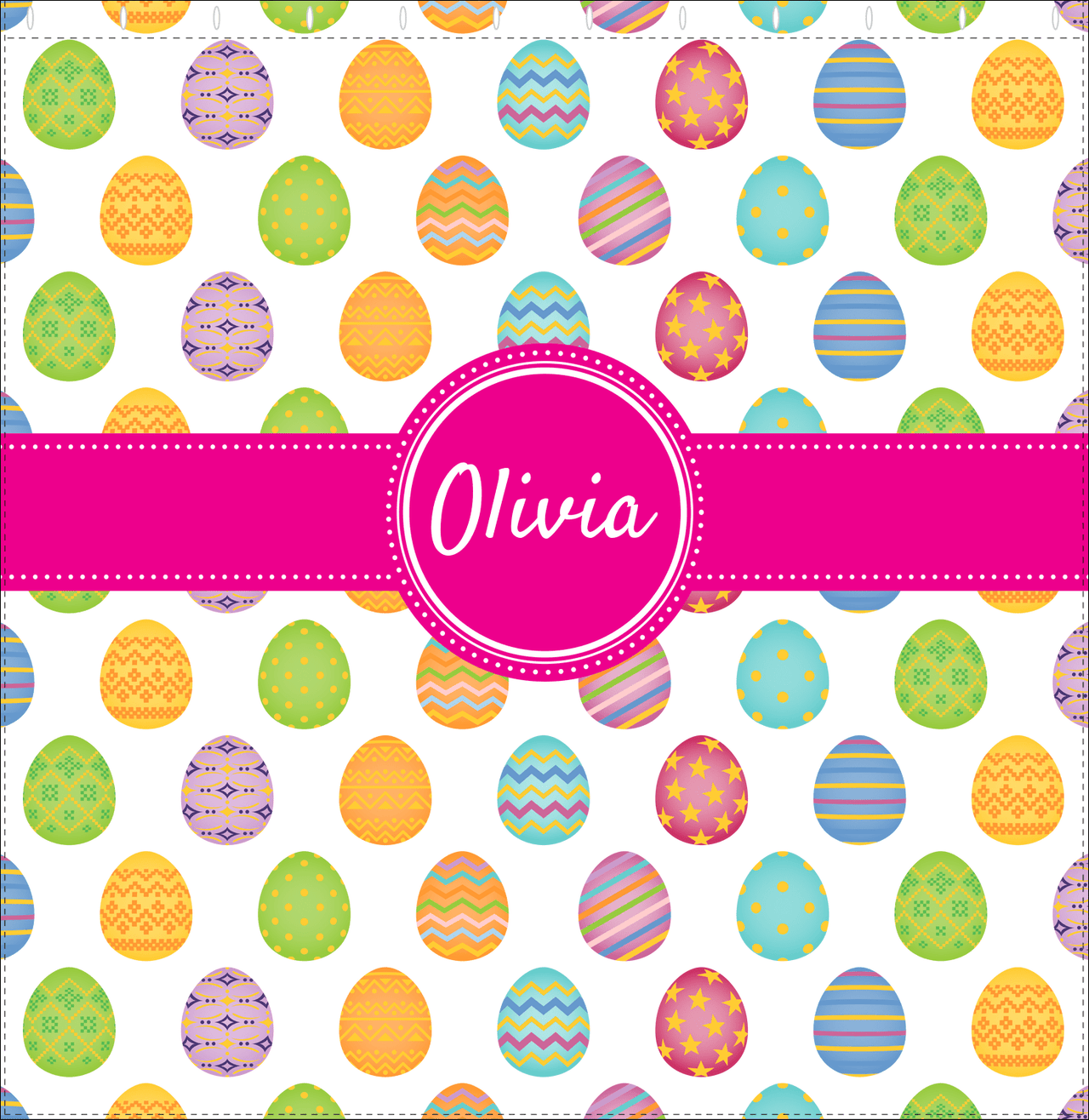 Personalized Easter Shower Curtain IV - Egg Pattern - Circle Ribbon Nameplate - Decorate View