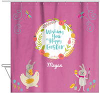 Thumbnail for Personalized Easter Shower Curtain VIII - Happy Easter - Pink Background - Hanging View