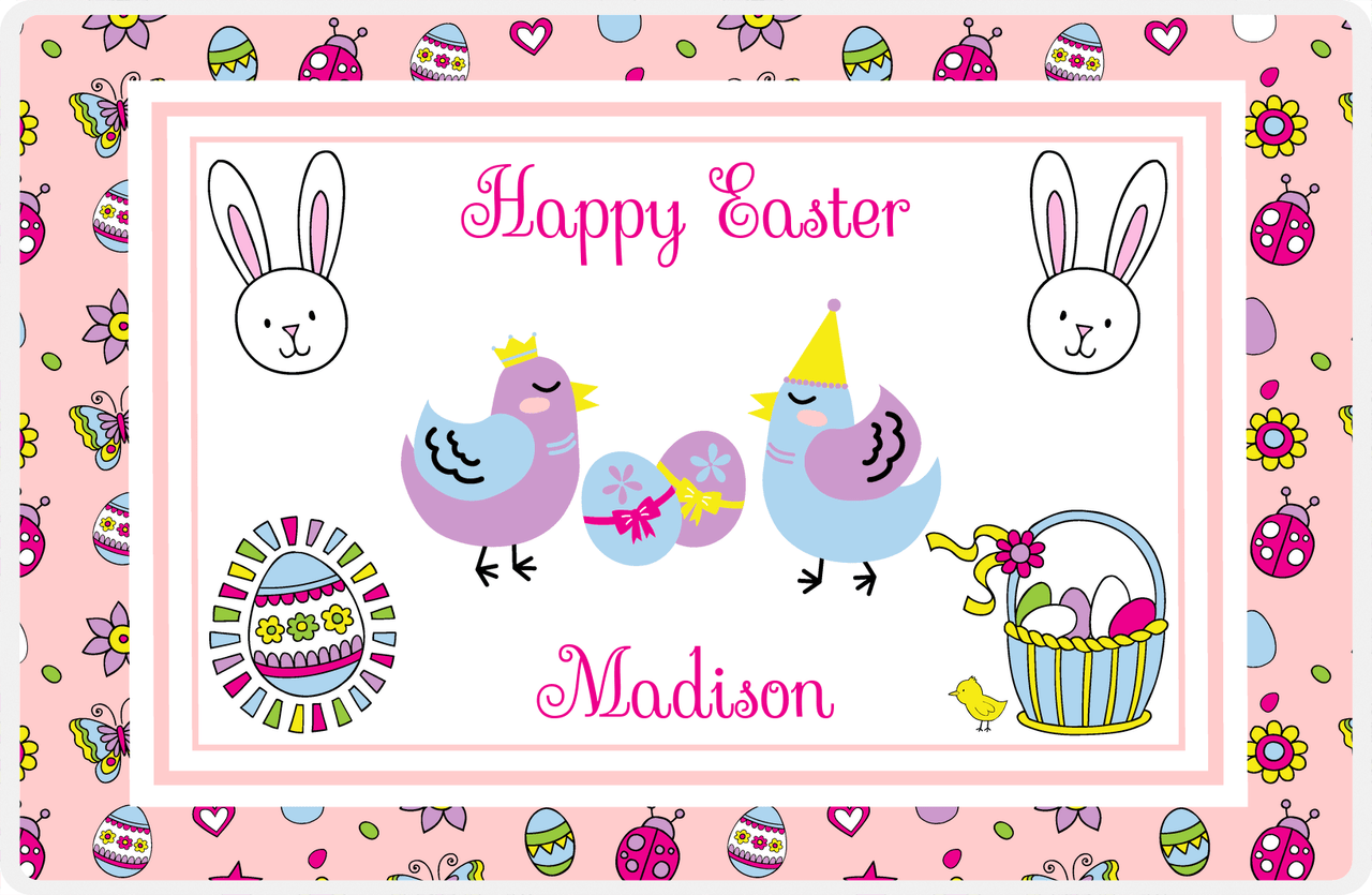 Personalized Easter Placemat III - Spring Birds - Pink Background -  View