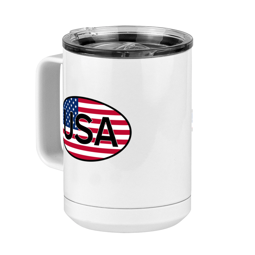 Euro Oval Coffee Mug Tumbler with Handle (15 oz) - USA - Front Left View