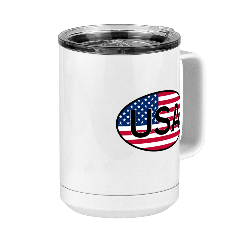 Euro Oval Coffee Mug Tumbler with Handle (15 oz) - USA - Front Right View