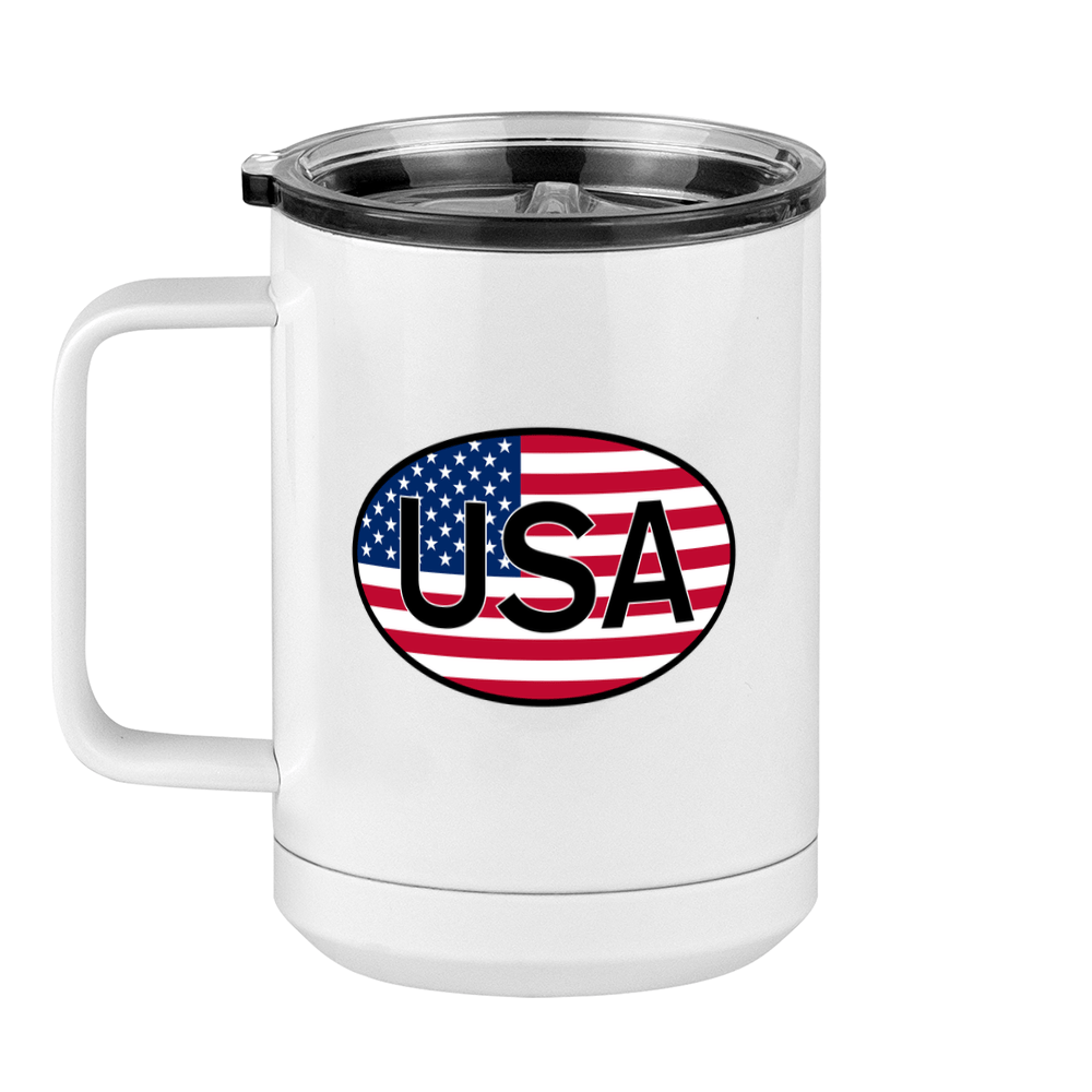 Euro Oval Coffee Mug Tumbler with Handle (15 oz) - USA - Left View
