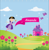 Thumbnail for Personalized Fairy Shower Curtain I - Castle Hill - Black Hair Fairy I - Decorate View
