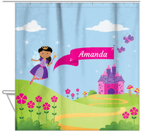 Thumbnail for Personalized Fairy Shower Curtain I - Castle Hill - Black Fairy I - Hanging View
