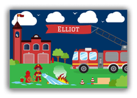 Thumbnail for Personalized Fire Truck Canvas Wrap & Photo Print VIII - Blue Background with Black Boy - Front View