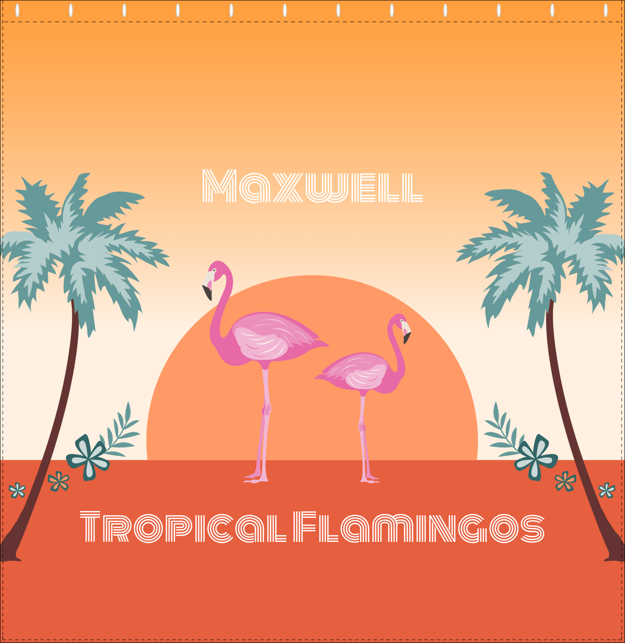 Personalized Flamingos Shower Curtain II - Tropical - Orange Background - Decorate View