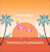 Thumbnail for Personalized Flamingos Shower Curtain II - Tropical - Orange Background - Decorate View