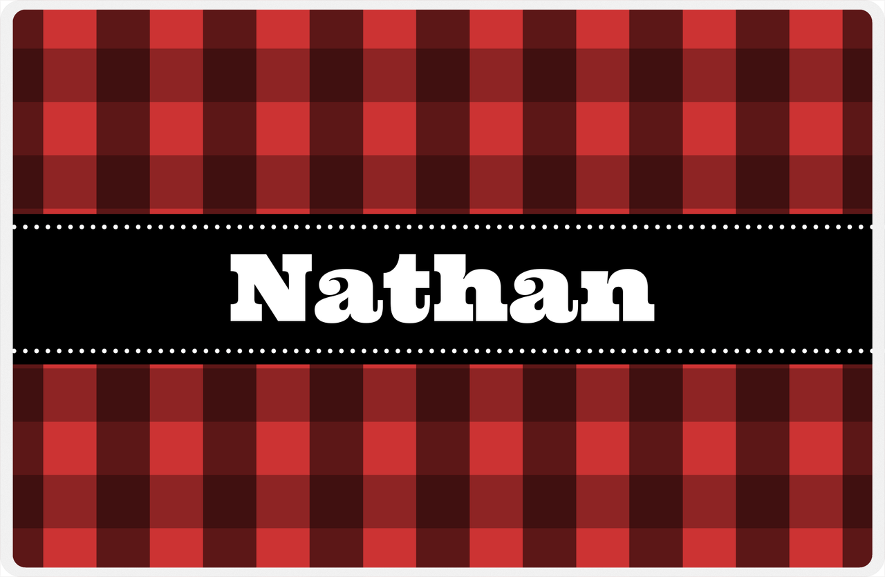 Personalized Flannel / Plaid Placemat I - Red Background - Ribbon Nameplate -  View