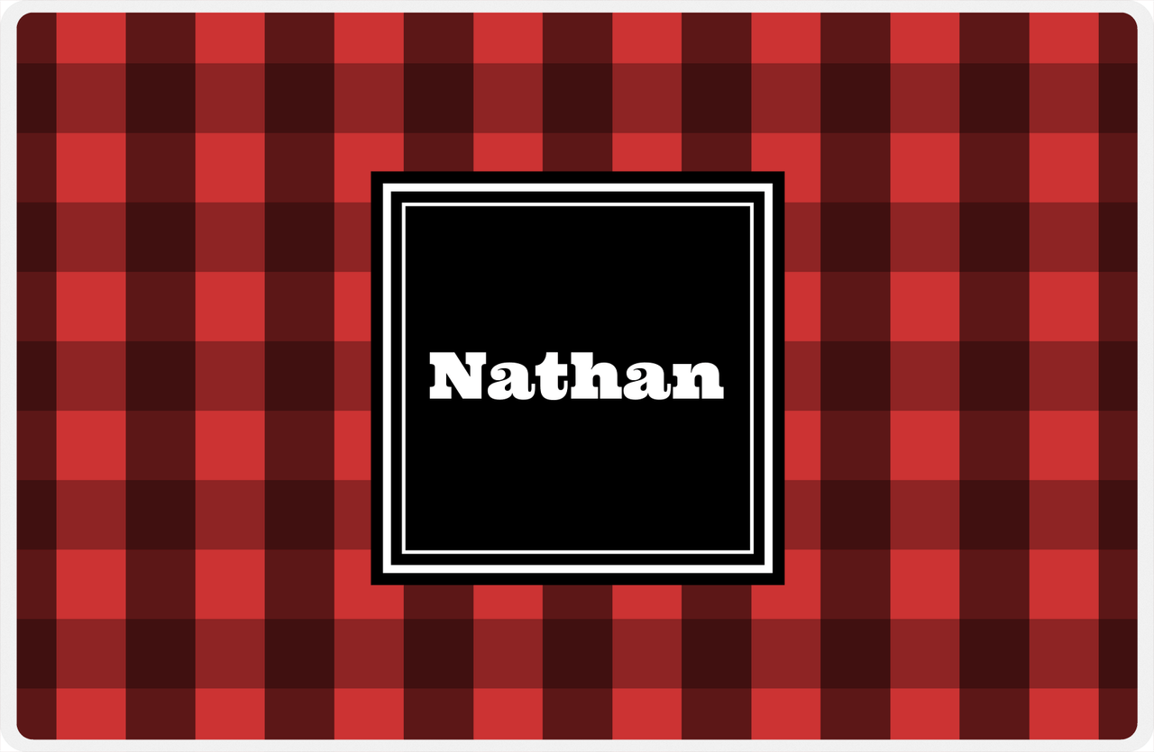 Personalized Flannel / Plaid Placemat I - Red Background - Square Nameplate -  View