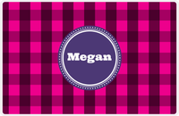 Thumbnail for Personalized Flannel / Plaid Placemat I - Pink Background - Circle Nameplate -  View