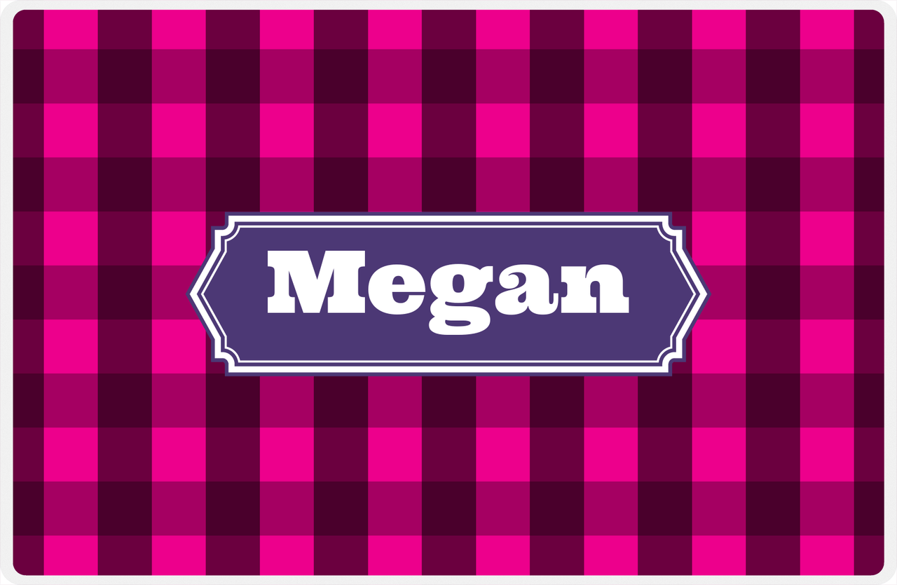 Personalized Flannel / Plaid Placemat I - Pink Background - Decorative Rectangle Nameplate -  View