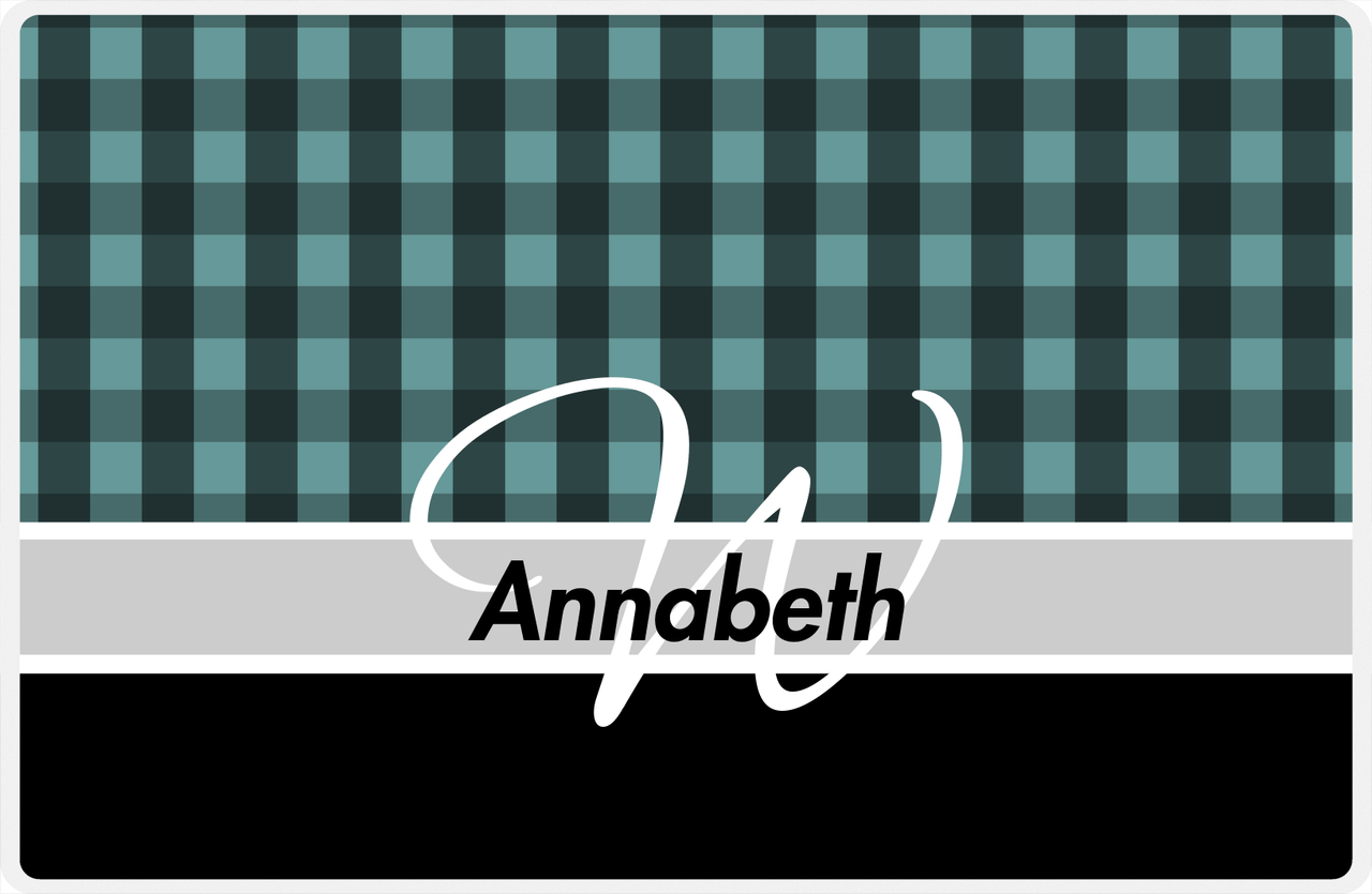 Personalized Flannel / Plaid Placemat II - Name Over Initial - Teal Background -  View