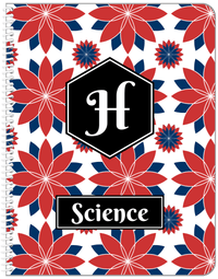 Thumbnail for Personalized Flower Burst Notebook - Red and Blue - Hexagon Nameplate - Front View