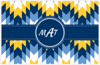 Thumbnail for Personalized Funky Arrows Placemat - Navy and Mustard - Navy Circle Frame with Ribbon -  View