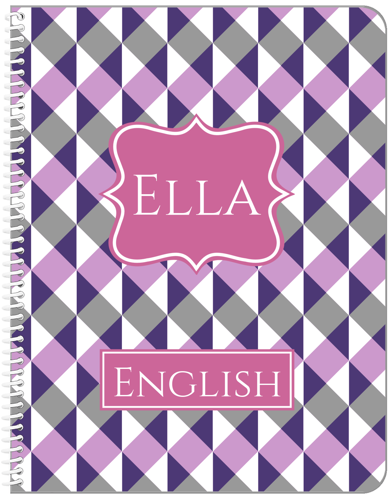 Personalized Geo Squared Notebook - Purple and Grey - Fancy Nameplate - Front View