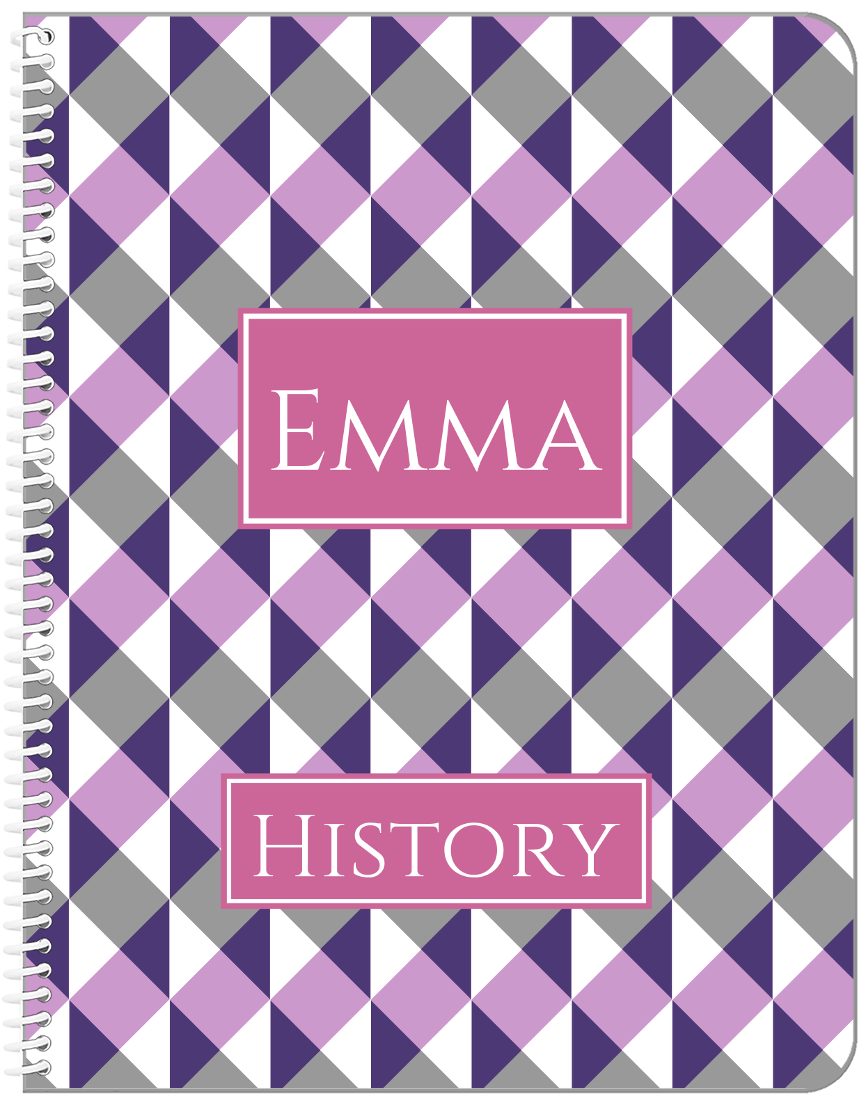 Personalized Geo Squared Notebook - Purple and Grey - Rectangle Nameplate - Front View